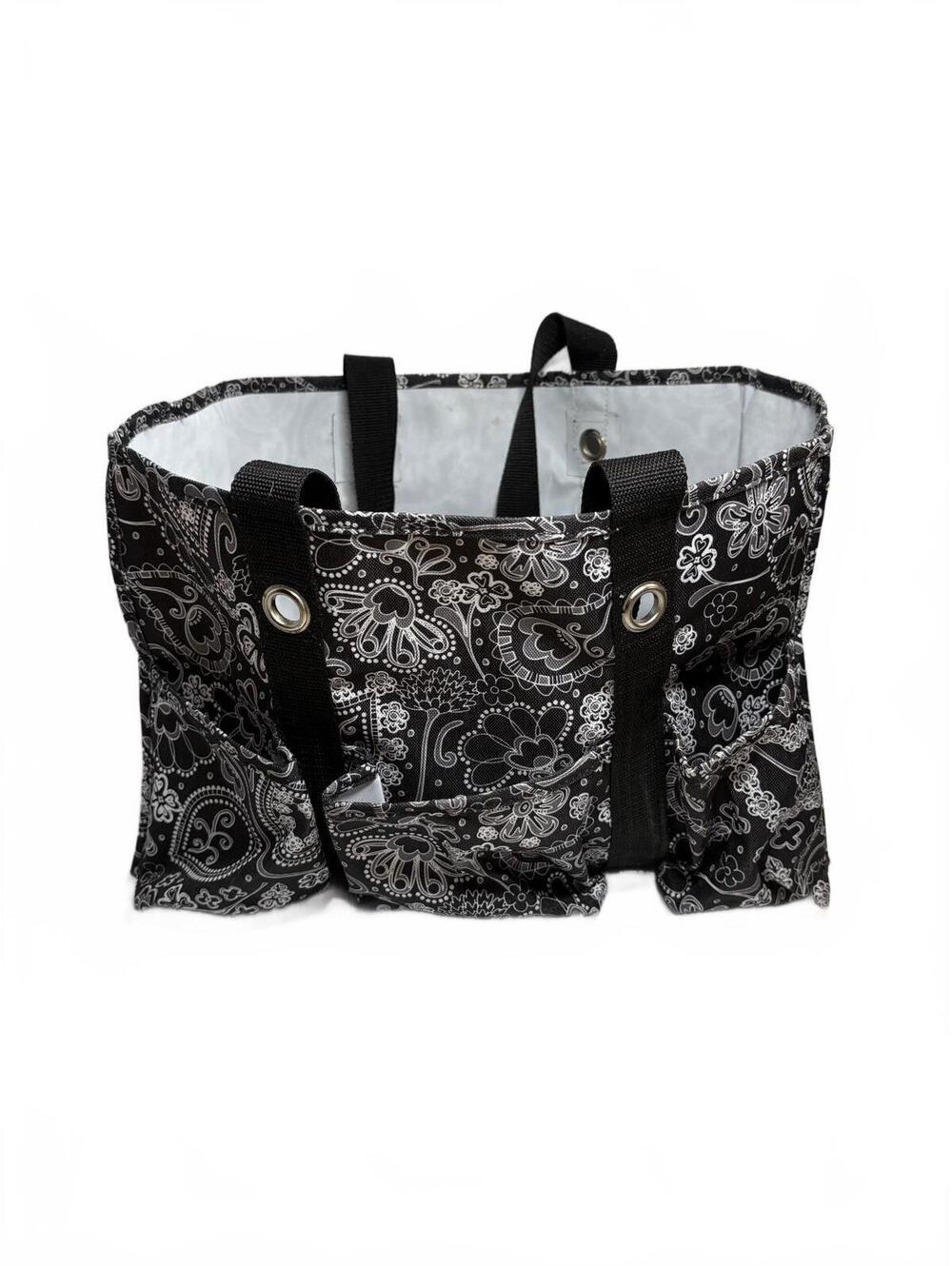 Thirty-One Black White Paisley Utility Tote Organizer Bag Multi Pocket